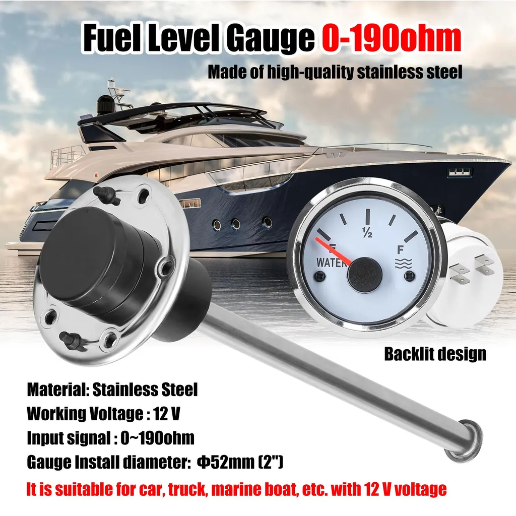 Jauge de niveau de carburant 52mm avec capteur 215mm Inox 0-190 Ohms