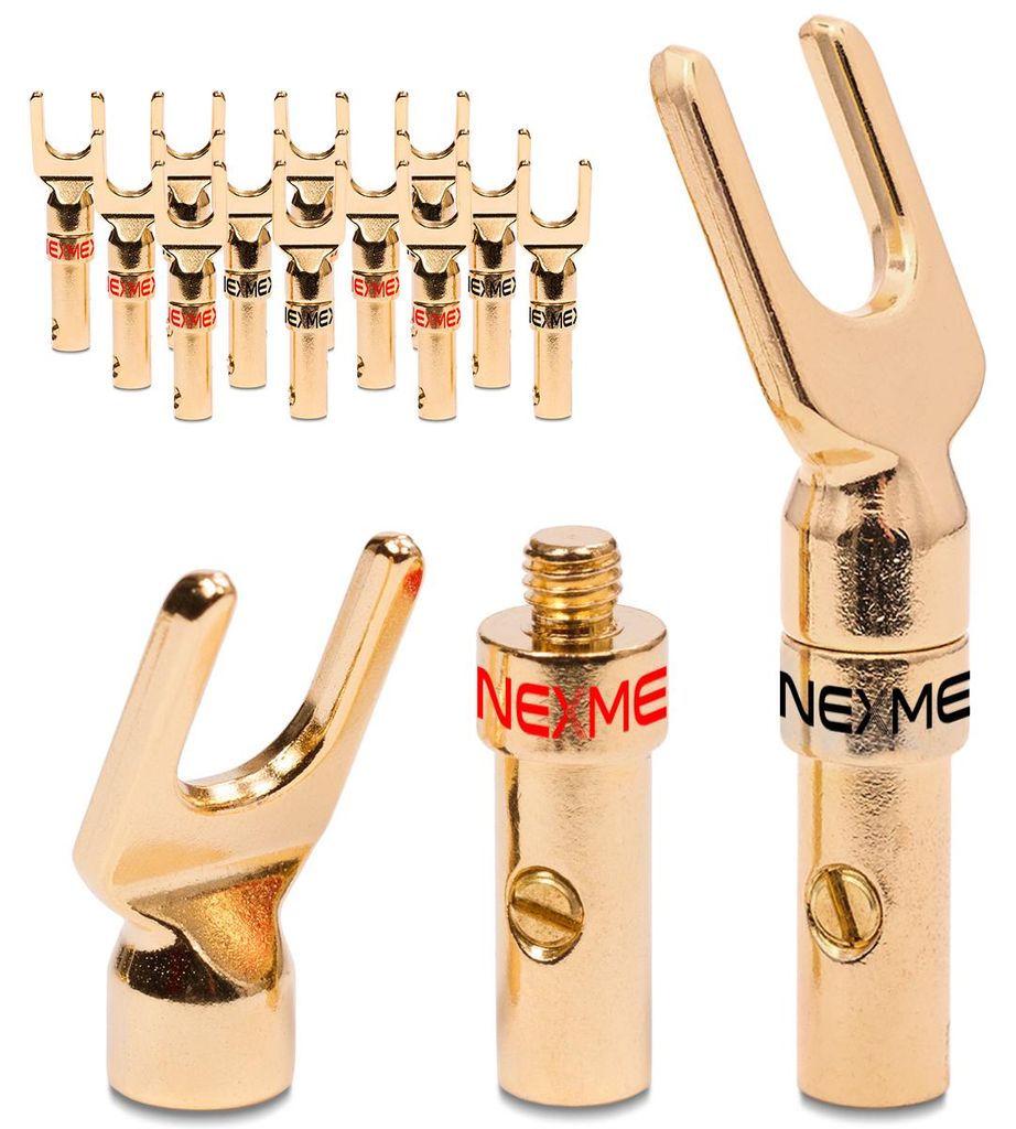 NEXMEX Kabelschuhe 14x Hifi Gabelschuhe Y-Anschluss Kabel bis 6mm² 24k vergoldet