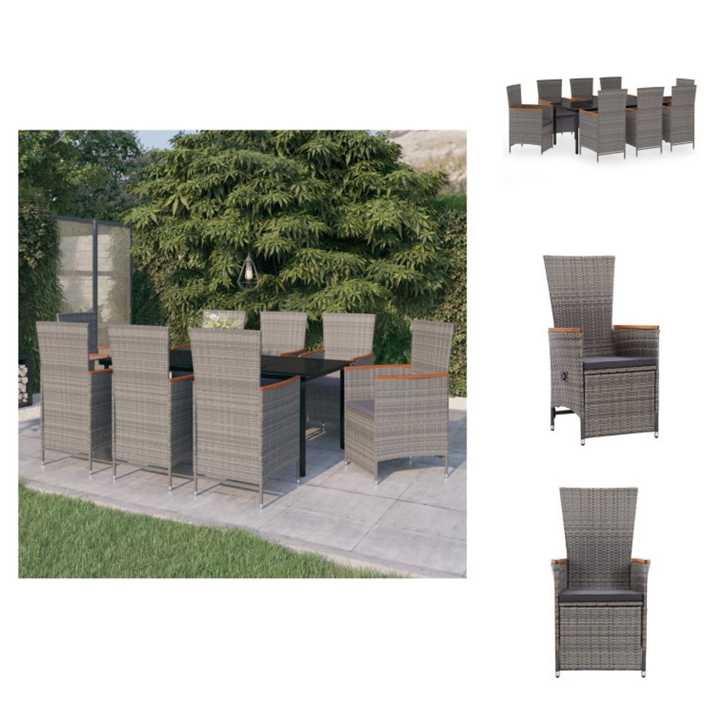 vidaXL 9-tlg. Garten-Essgruppe mit Auflagen Grau - Gartenmöbel-Sets