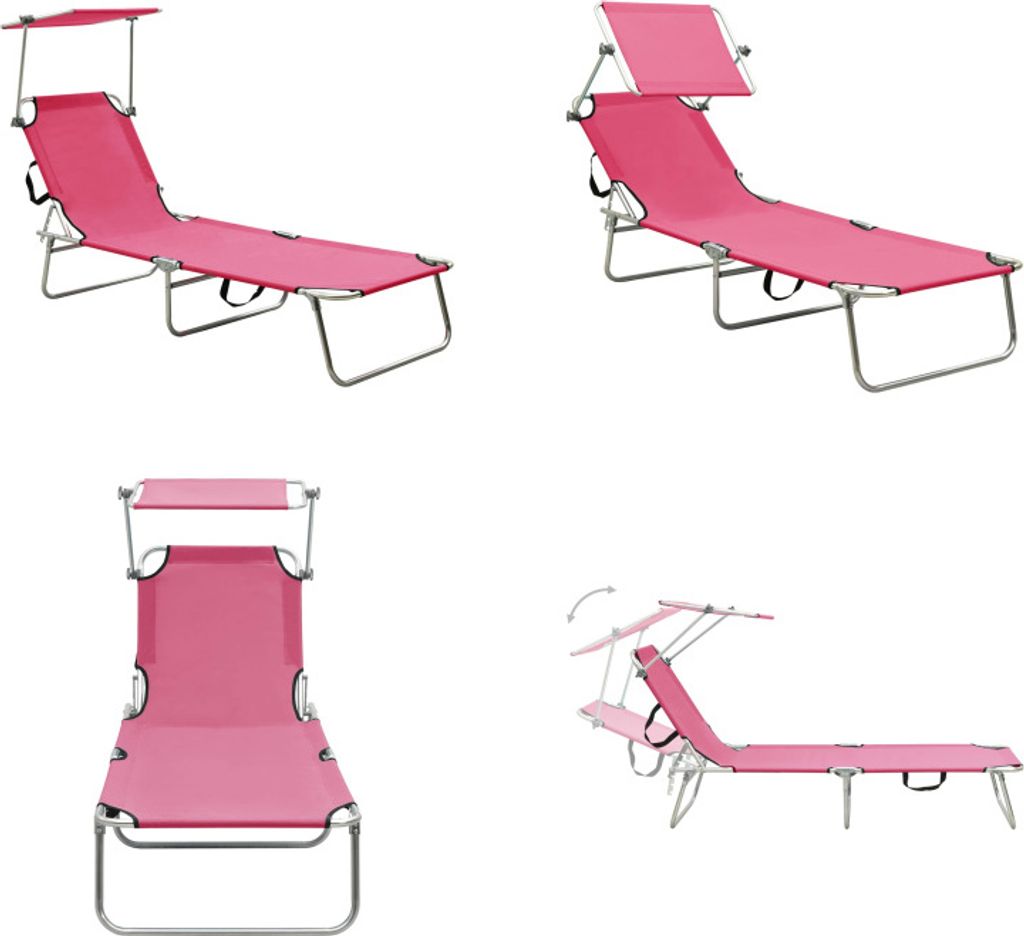 vidaXL Klappbare Sonnenliege mit Dach Stahl Magento Rosa - Sonnenliege - Sonnenliegen - Gartenliege - Gartenliegen