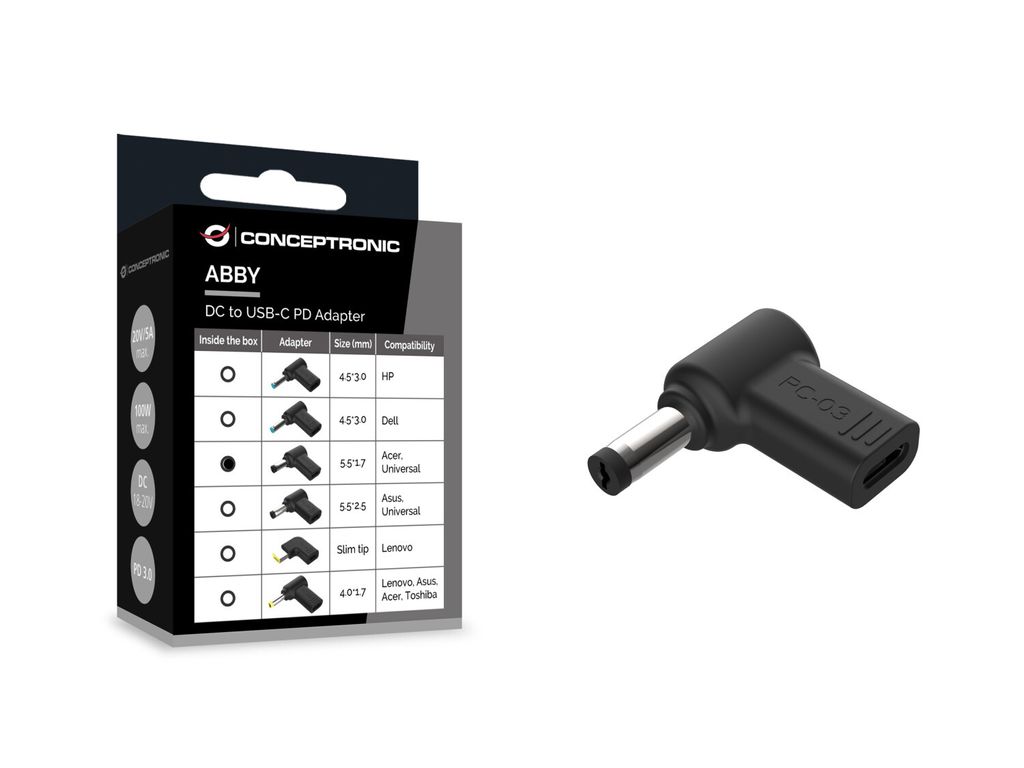 CONCEPTRONIC Adapter USB-C -> DC, Acer  5.5x1.7mm 18-20V Produktbild 