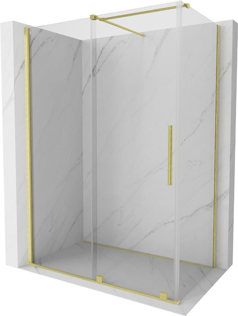 Mexen Velar ausziehbare Duschabtrennung 130 x 75 cm, transparent, Gold gebürstet - 871-130-075-01-55