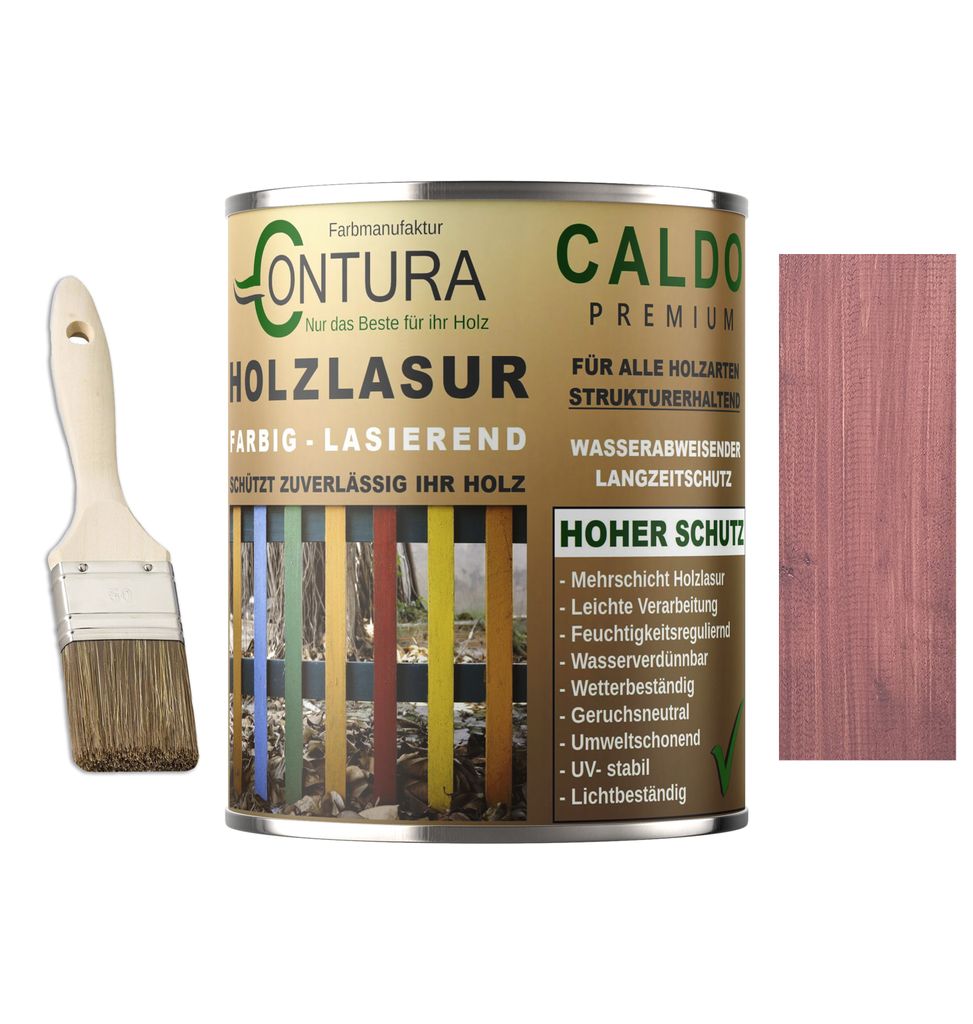 Contura Holzlasur Langzeitschutz Lasur + Pinsel Holz Außen Dauerschutzlasur Holzfarbe - 750ml. + Pinsel / Pflaume - 10.31