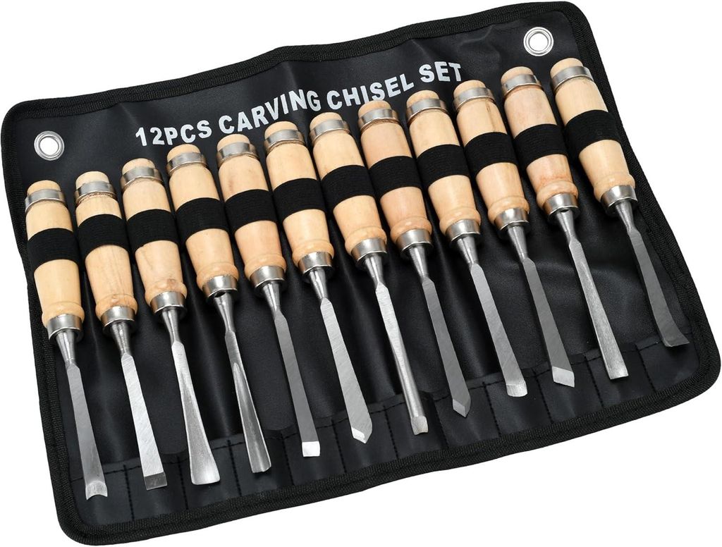 Professionelles Holzmeißel-Set 12-tlg. mit Schlagkopf, für Produktbild 