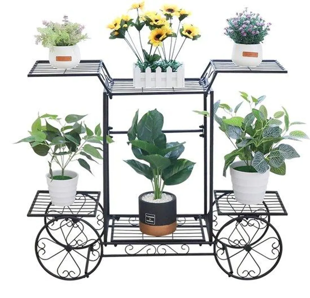 Support à plantes en fonte solide avec 6 étagères de rangement