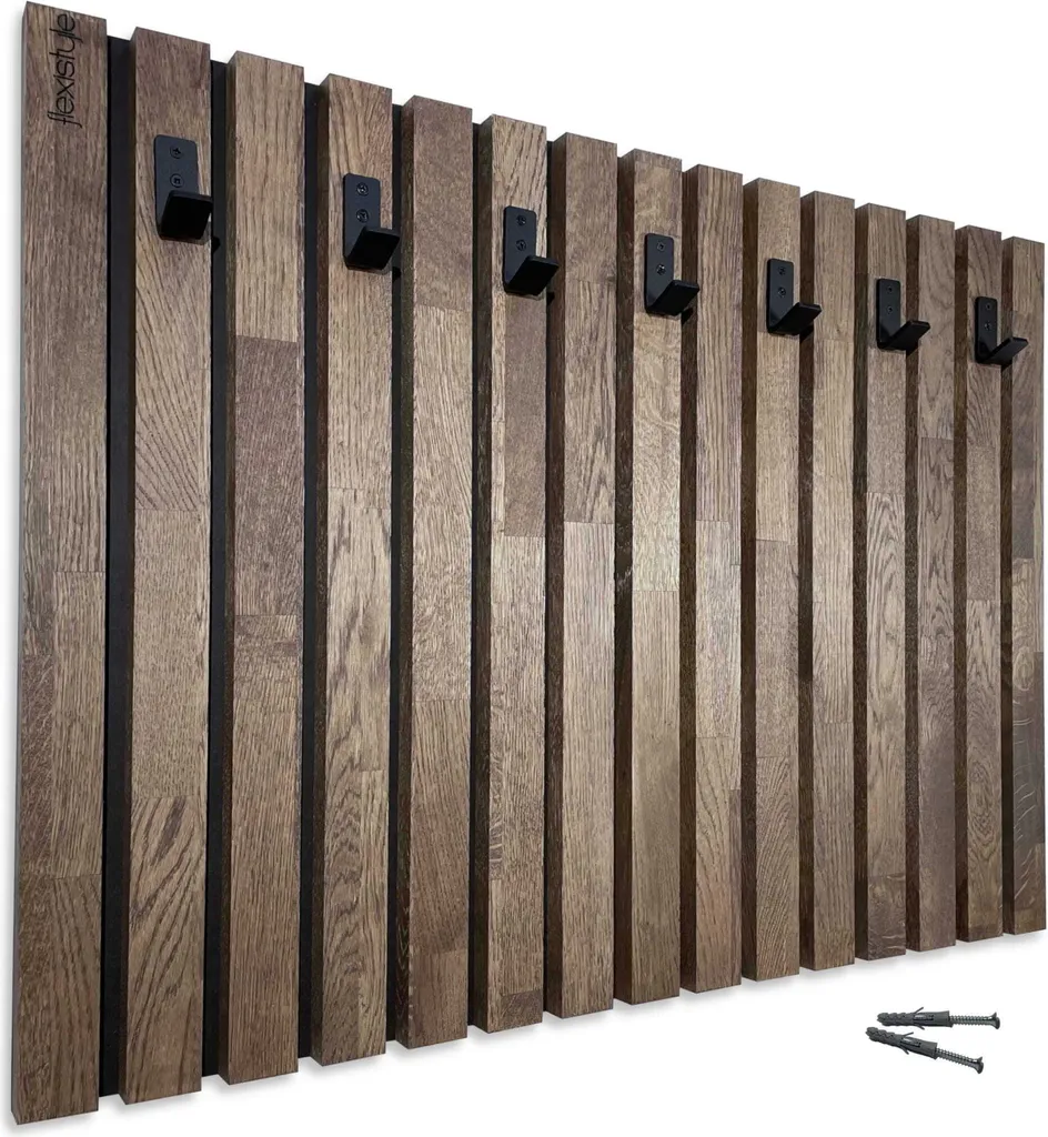 Portemanteau mural en bois chêne véritable à lamelles brun de 80cm
