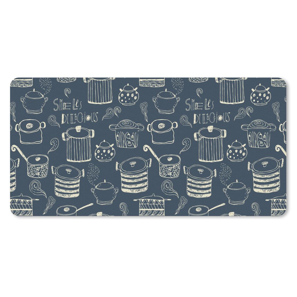 MuchoWow Schreibtischunterlage Muster - Pfannen - Kochen 80x40 cm - XXL Mauspad - Gaming Mauspad