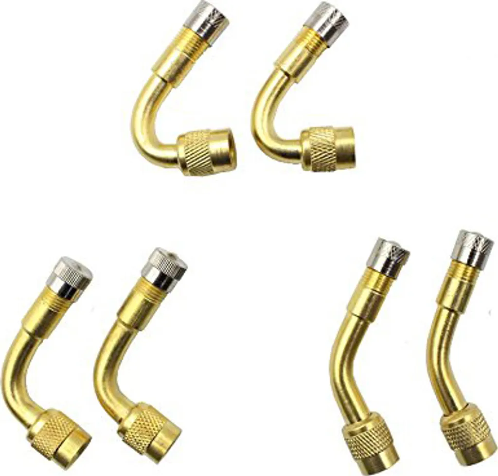 Set Estensione Valvola Pneumatici 5 Pezzi - 2 Tubi Flessibili 21 Cm + 3 Adattatori Angolari 45/90/135 Gradi, Per Auto, Moto, Bici, Camper