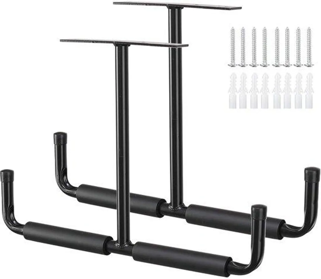 Lot de 2 crochets de plafond 20 cm en acier noir et gomme pour garage