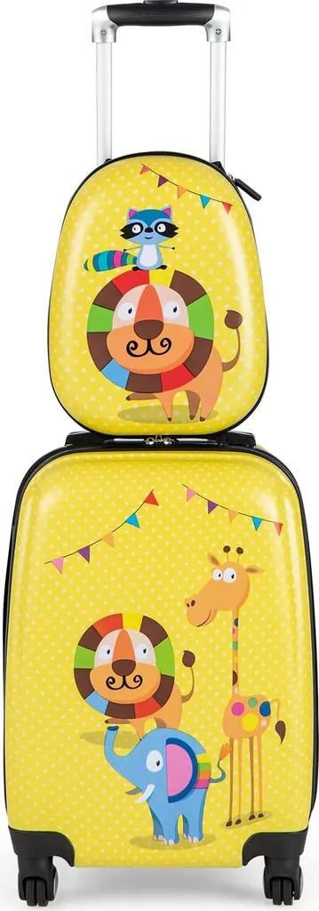 COSTWAY Set Valigie Bambini Giallo: Trolley 18" e Zaino 12" per Viaggi