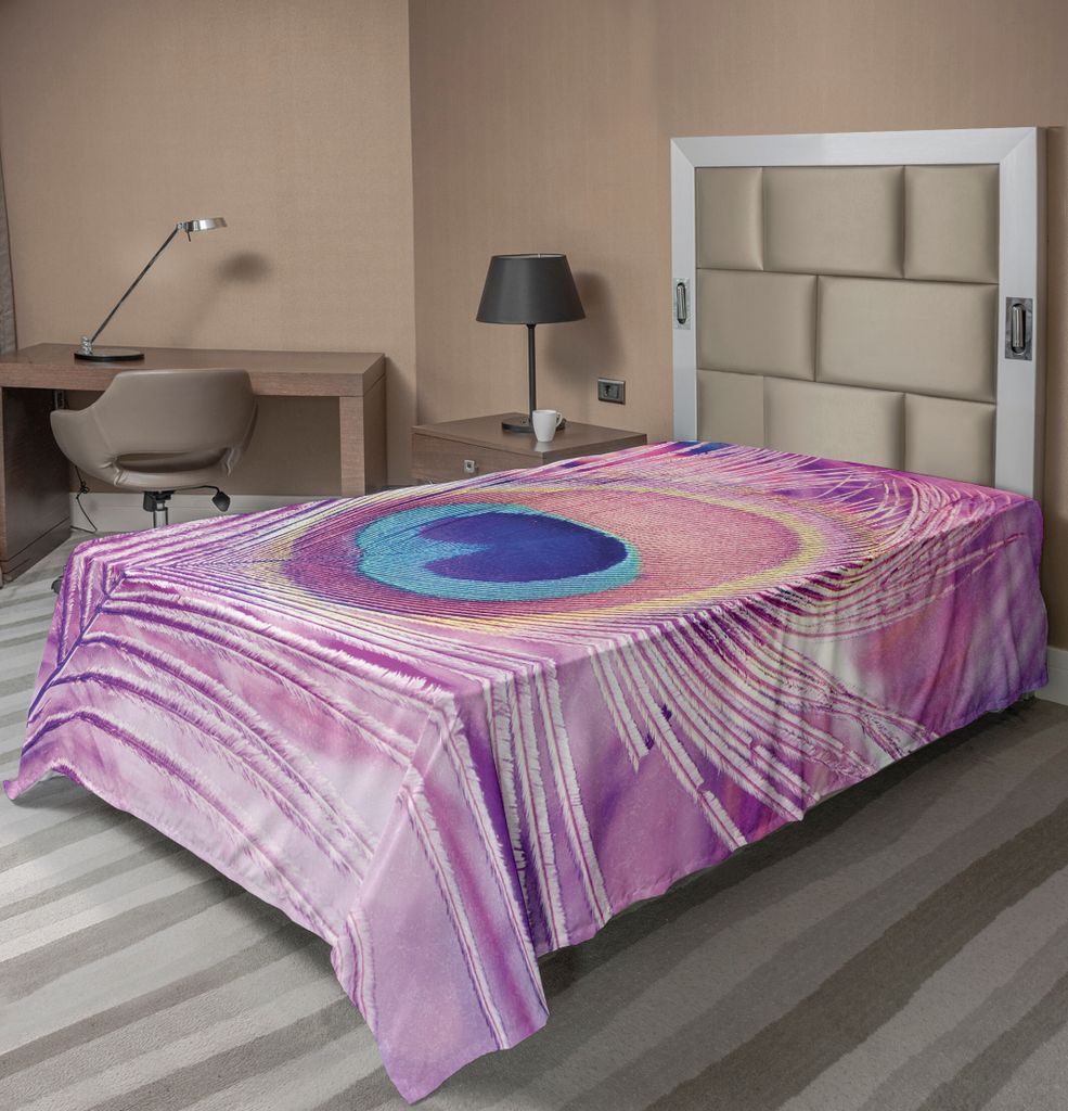 ABAKUHAUS Feder Bettlaken, Bohemian Themed Nahaufnahme Feder Foto von Farbe Pfau-Vogel Plume, weiches bequemes oberes Bettlaken für ein dekorative...