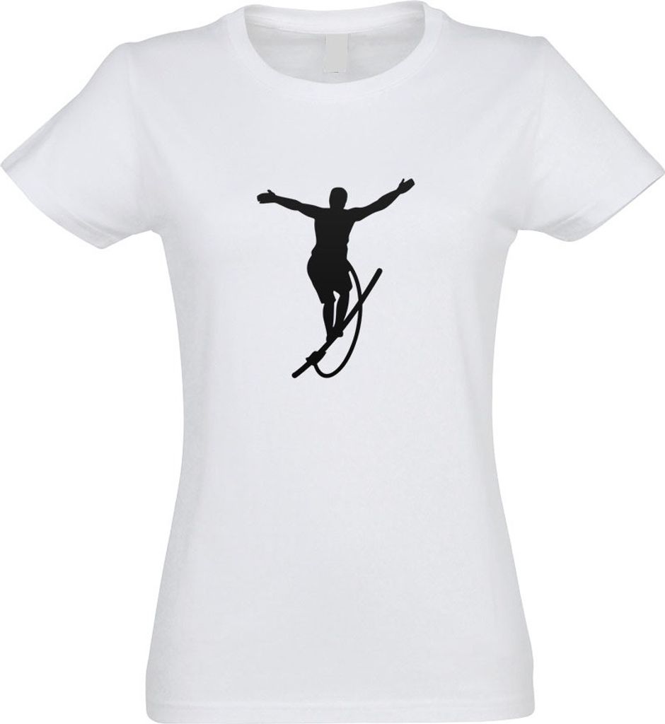 Kiwistar - T-Shirt tailliert - Damen - Weiss - Seiltanz Laufen Sport Figur - mit Motiv Bedruckt - Funshirt Design - Sport - Freizeit - Damen - L
