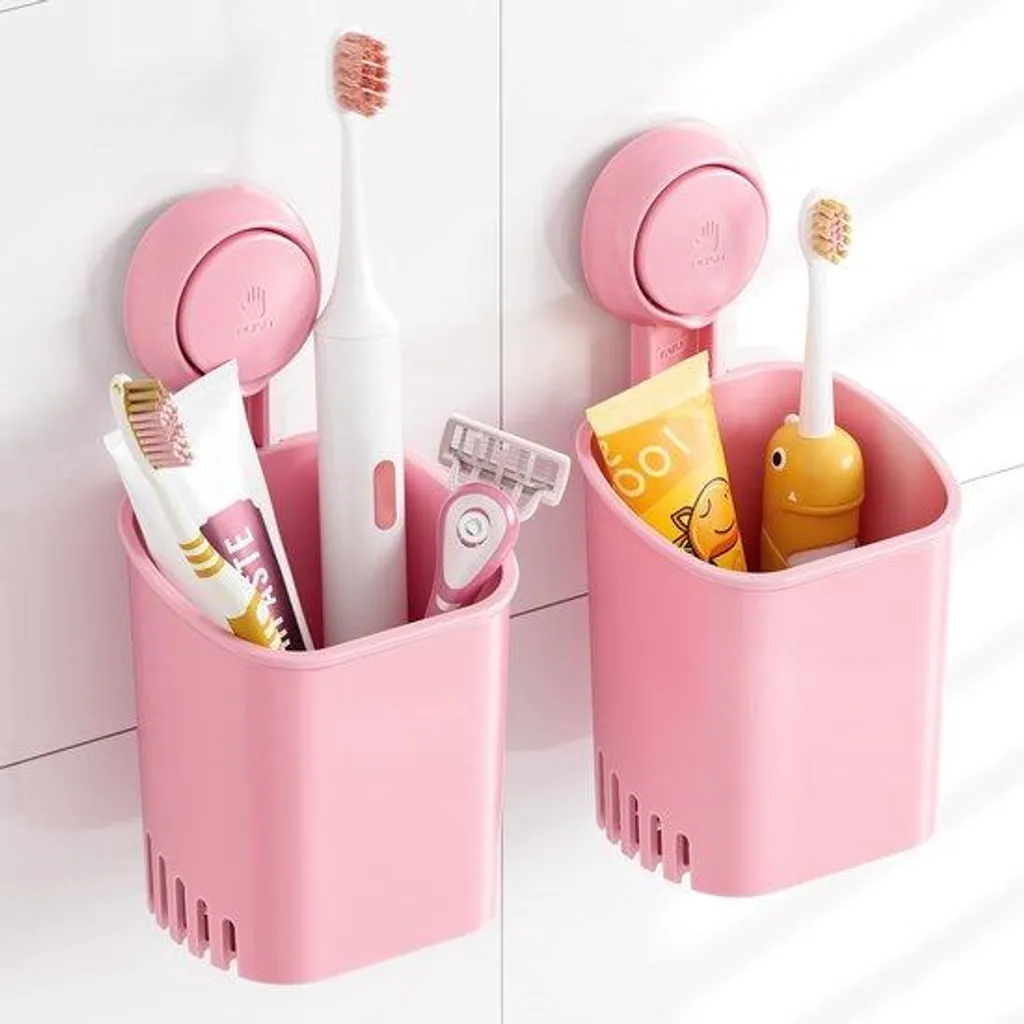 Porte-brosse à dents mural sans perçage rose lot de 2 anti-chute