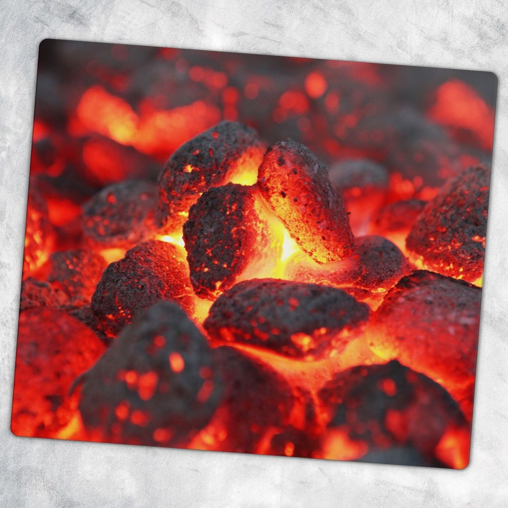Glas-Herdabdeckplatten Glaskeramikkochfeld-Abdeckung Spritzschutz Glas 60 cm x 52 cm - Grill Feuer Glut