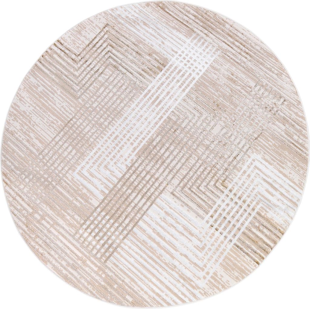 Tapiso Teppich CRYSTAL Rund Beige Braun Creme Wohnzimmer Produktbild 