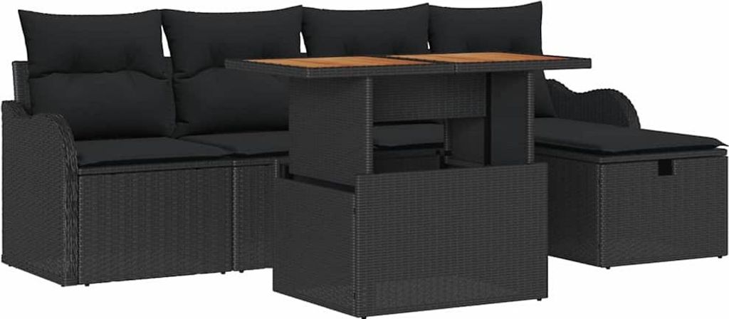 Gartensofa-set mit Kissen 6 pcs Schwarz Poly-Rattan