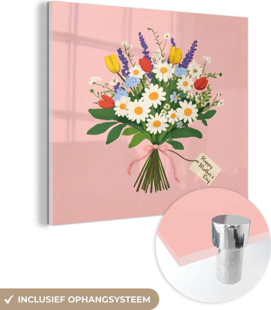 MuchoWow Glasbilder - Bilder auf Wandbild - Foto auf Glas Blumen - Farbband - Karte 40x40 cm Wanddekoration aus Glas - Acrylglasbild - Acrylbilder