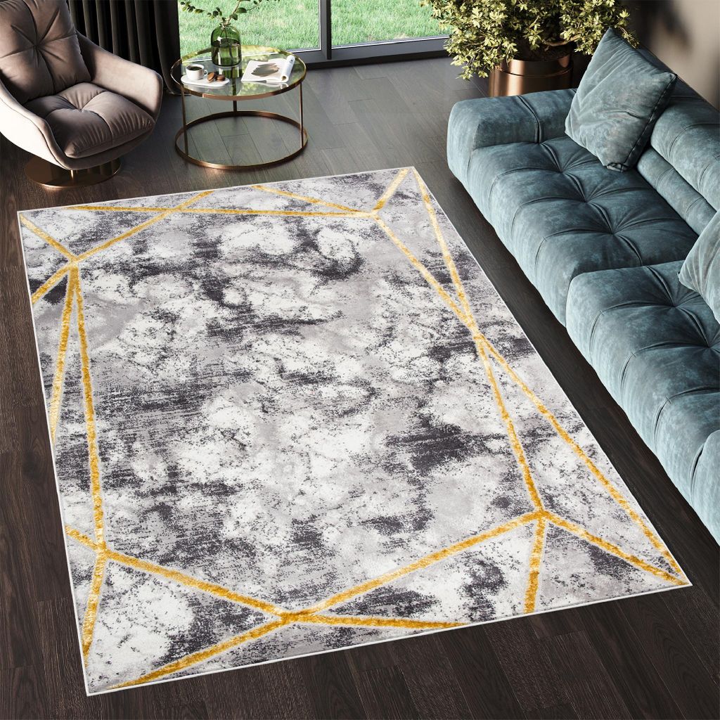 Tapiso Teppich SHINE Modern Vintage Design Grau Gold 140 x 200 cm