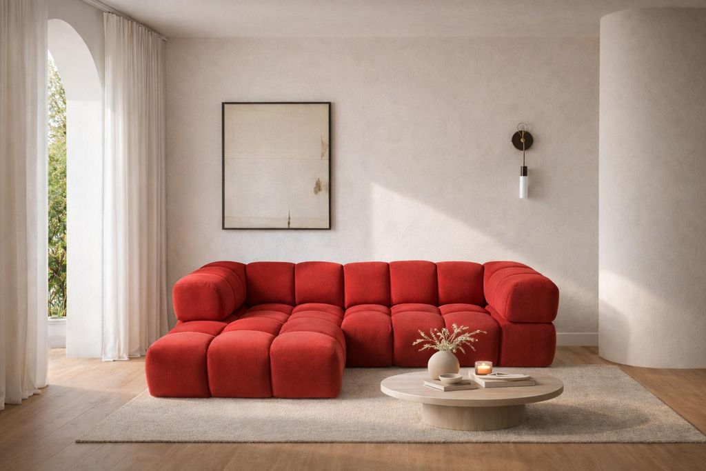 Kaiser Möbel Ecksofa L-Form Averro, stoff Bluvel, Rotwein, Links