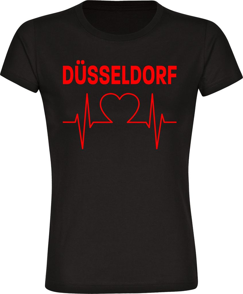 multifanshop Damen T-Shirt - Düsseldorf - Herzschlag, schwarz, Größe XXL