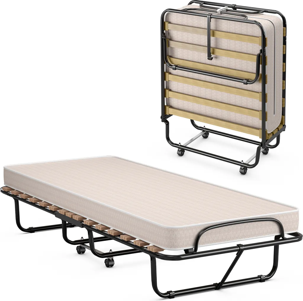 Lit pliant pour invités 80x190cm, gain de place avec matelas épais