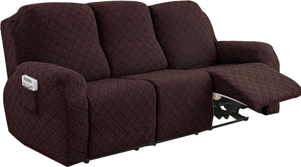 Relaxsofa Hussen, Bezug für Relaxsessel, 8-teiliges Stretch Sofa Überwurf Weich Jacquard Sesselbezug Sofahusse mit Tasche für 3 Sitzer,Dunkelbraun