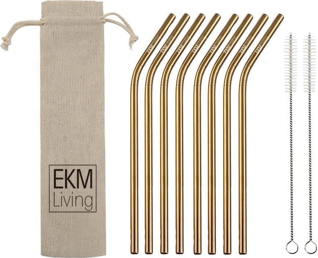 EKM Living Edelstahl Strohhalme 8er Set Kupfer gebogen GmbH, Trinkhalme, bruchfest, wiederverwendbar, spülmaschinengeeignet, plastikfrei (Kupfer g...