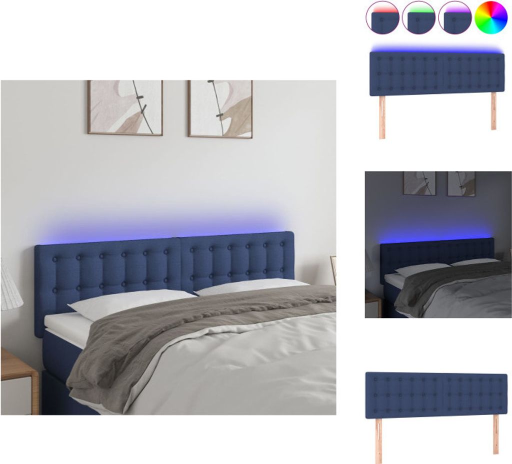 vidaXL LED Kopfteil Blau 144x5x78/88 cm Stoff - Kopf- & Fußenden