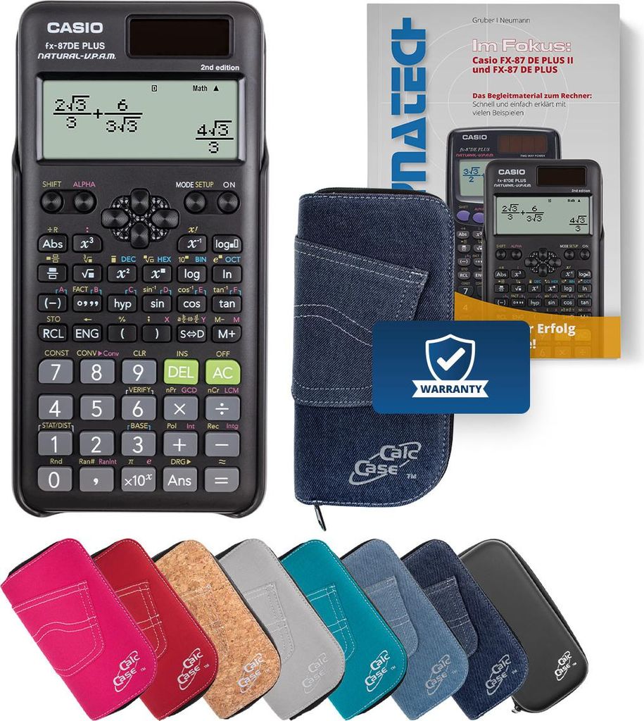 Casio FX-87 DE Plus II Taschenrechner mit Schutztasche dunkelblau und Fachbuch