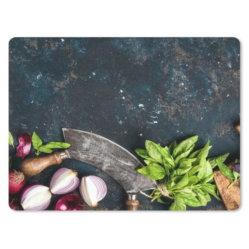 MuchoWow Mauspad Mousepad Gemüse - Kräuter - Wiegemesser - Zwiebel - Gewürze - Rustikal 40x30 cm - Mousepads - Maus Mat - Pad - Mausunterlage ...