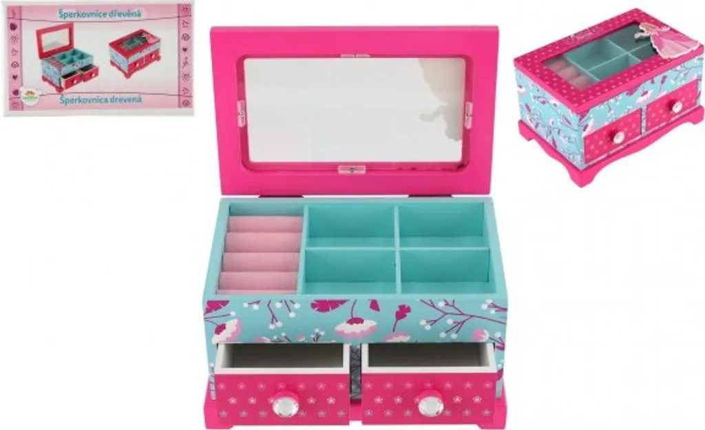Rangement bijoux bois Princesse pour chambre fille 2 tiroirs et dessus