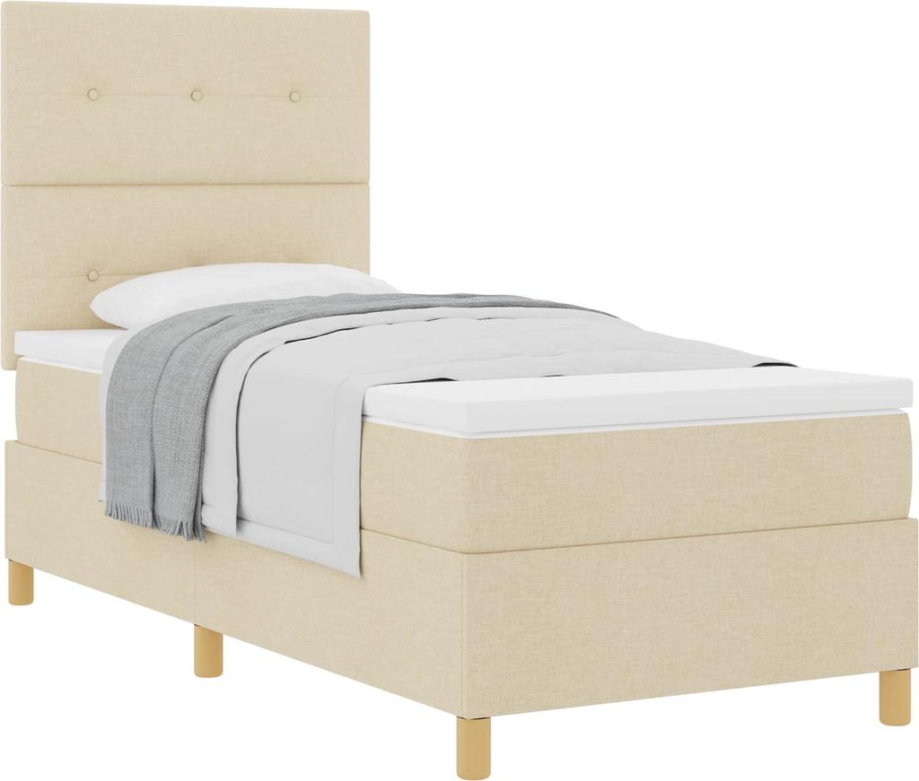 Boxspringbett mit Matratze mit Kopfteil Creme 90 x 190 cm Stoff