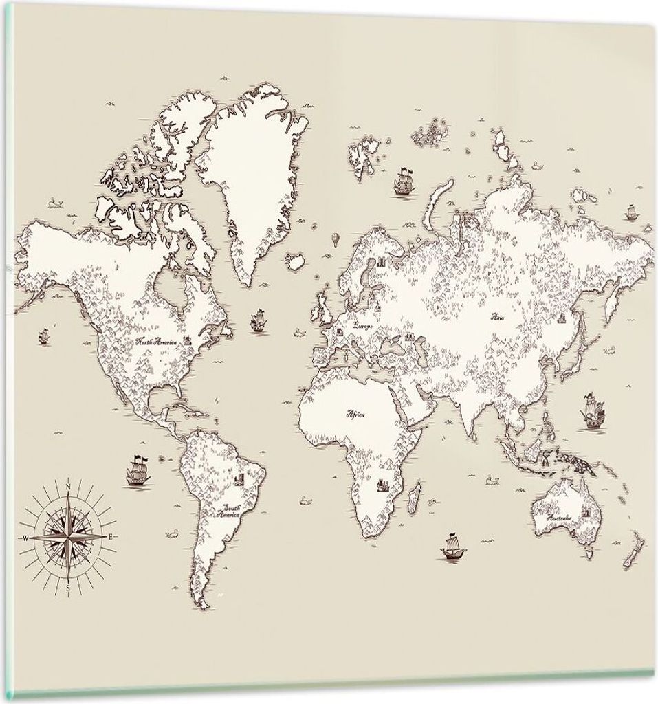 Bilder auf glas - Karte Welt Klassiker Kontinente - 70x70cm - Glasbilder - Wandbilder - Kunstdruck - zum Aufhängen bereit - Wanddekoration aus Gla...