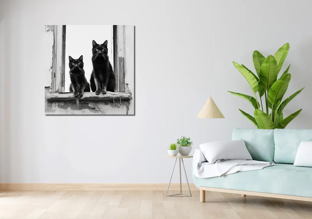 Quadro Moderno Gatti 90x90 cm | Guardie sul Davanzale Canvas - 2