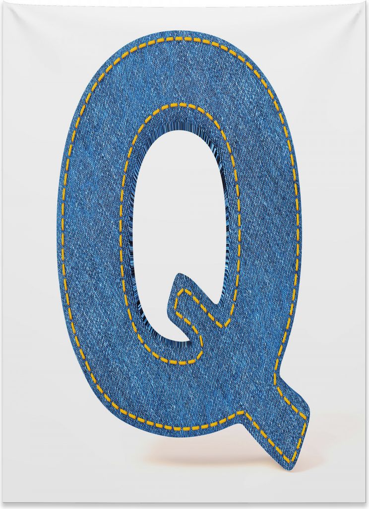 Abakuhaus Buchstabe Q Wandteppich, Konzeptionelle Denim Schriftart aus Weiches Mikrofaser Stoff Kein Verblassen Klare Farben Waschbar, 110 x 150 cm...