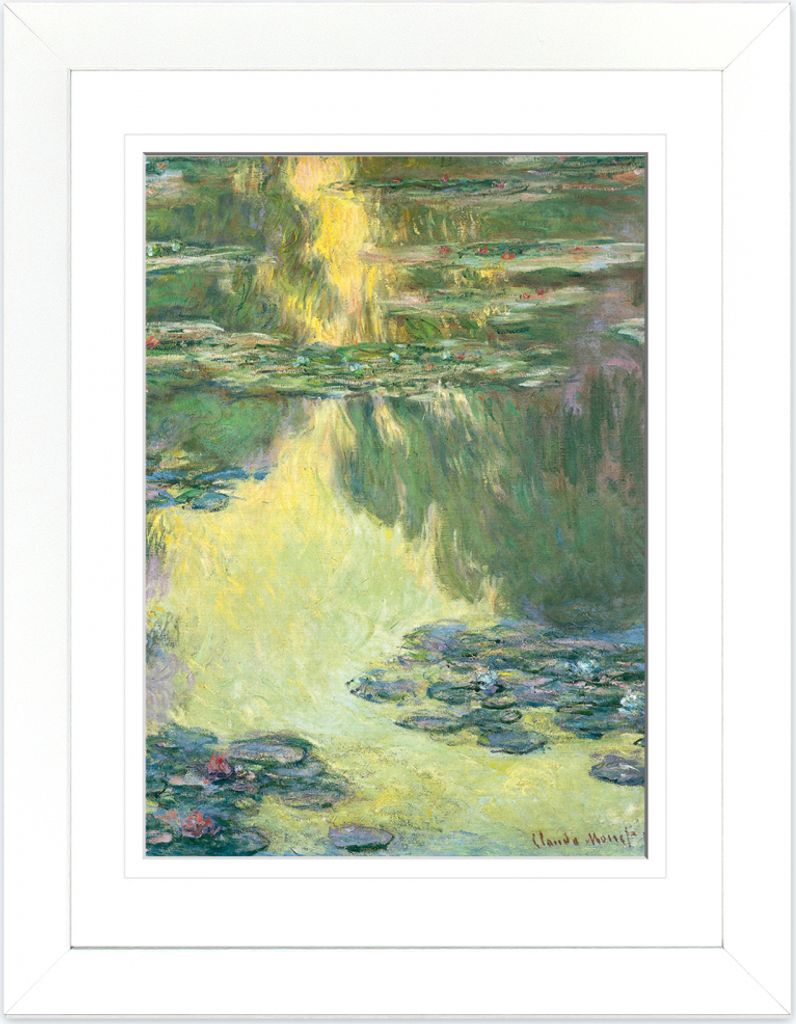 Claude Monet Gerahmtes Bild Mit Edlem Passepartout | Wand-Bilder | Im Bilderrahmen - Seerosen, 1907 (Grün-Gelb) (40 x 30 cm)
