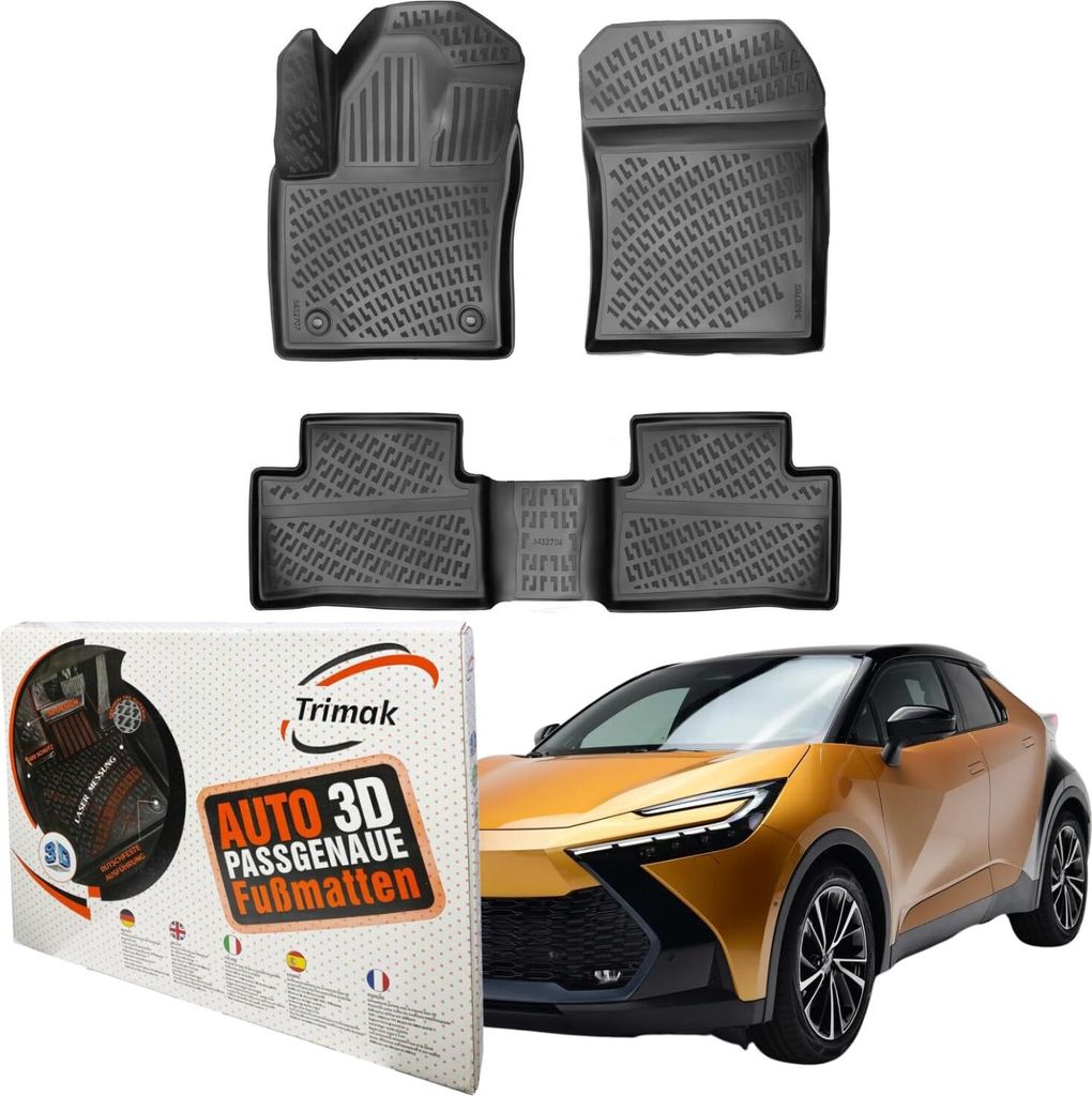 Trimak Autofußmatten kompatibel mit Toyota C-HR 2.Gen 1.8 Hybrid ab 2024 Auto Allwetter Gummimatten
