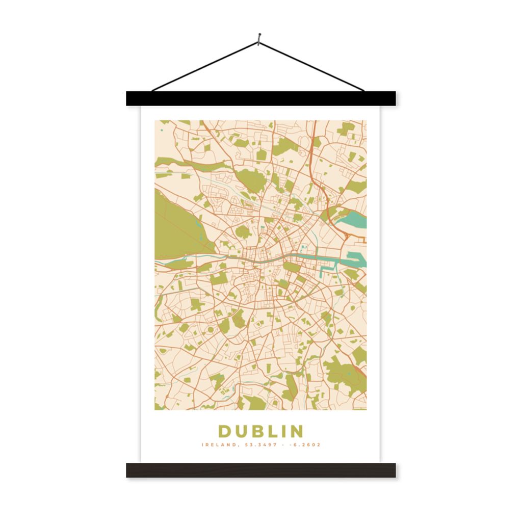 MuchoWow Textilposter Karte - Dublin - Stadtplan - Vintage 120x180 cm mit schwarzem Rahmen - Fotos