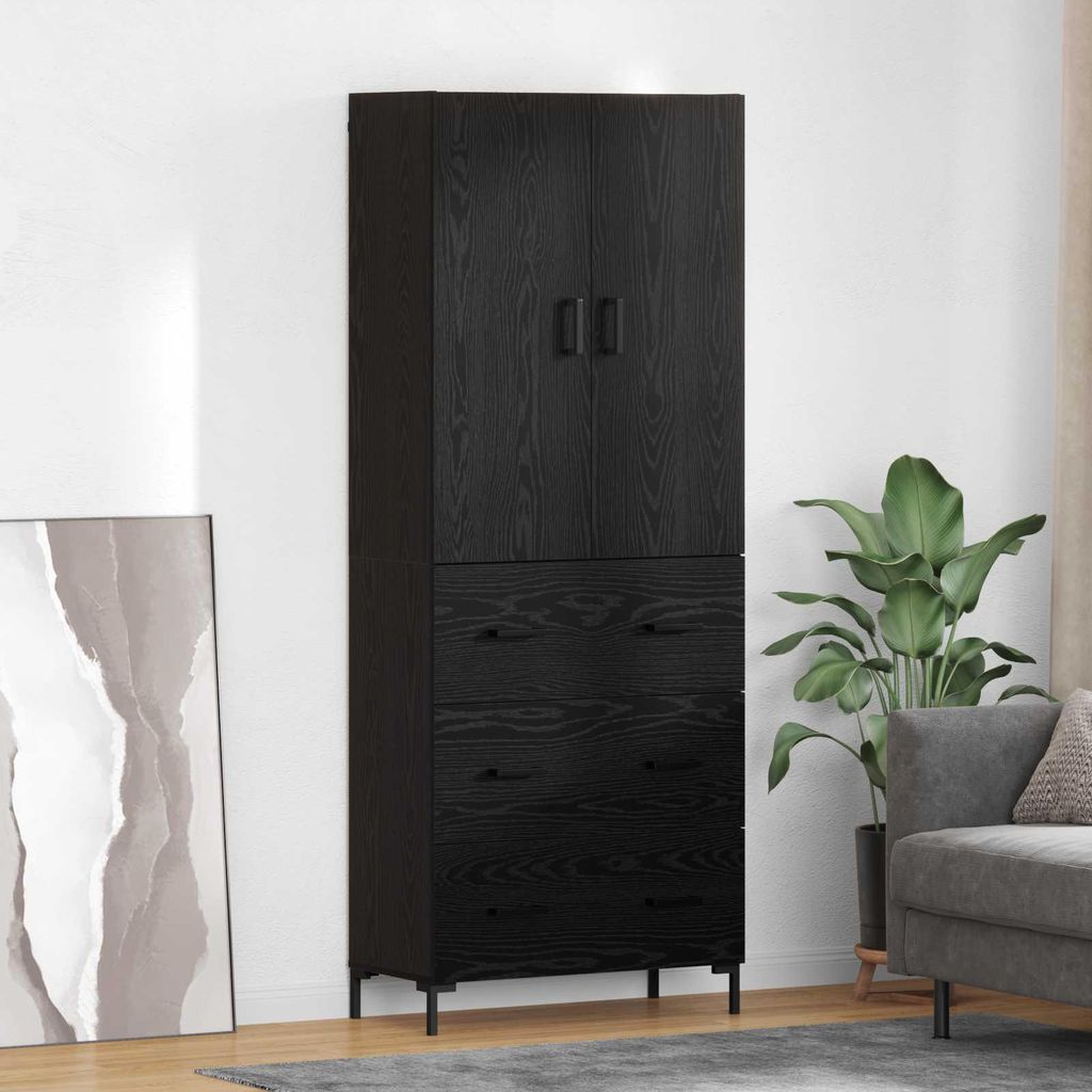 "Schlussverkauf" Highboard 1 PC - Anrichte/Sideboard - Mit Stauraum - Schwarz Eichen-Optik 69,5x34x180 cm Holzwerkstoff C6788