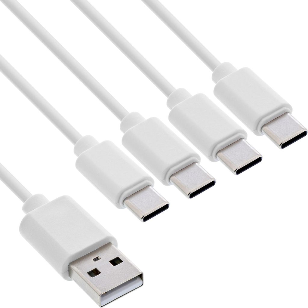 InLine USB 4in1 Y-Ladekabel, 1x USB-A Stecker an 4x USB-C Stecker, weiß, 1m