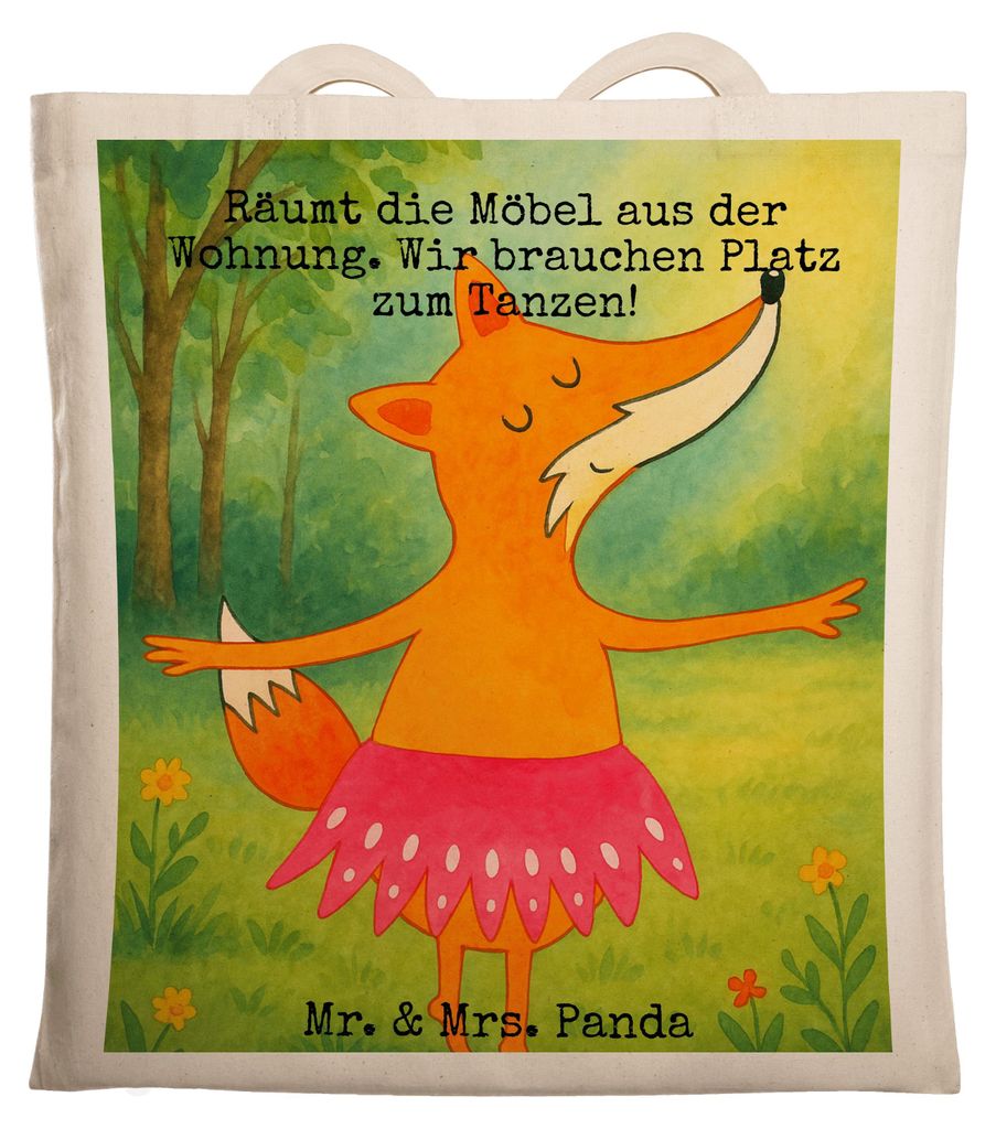 Mr. & Mrs. Panda Uni Tasche Fuchs Ballerina Design - Weiß - Geschenk, Tote Bag, Büchertasche, Geburtstag, Party, Yeah, Tanzen, Schultasche, Lapto...