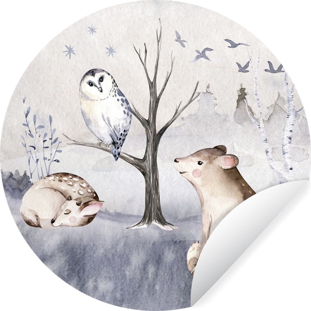 MuchoWow Runde Wandtattoo - Wandsticker Tapete Aufkleber Tiere - Winter - Hirsche Ø 30 cm Selbstklebend und Repositionierbar - Wandaufkleber - K...