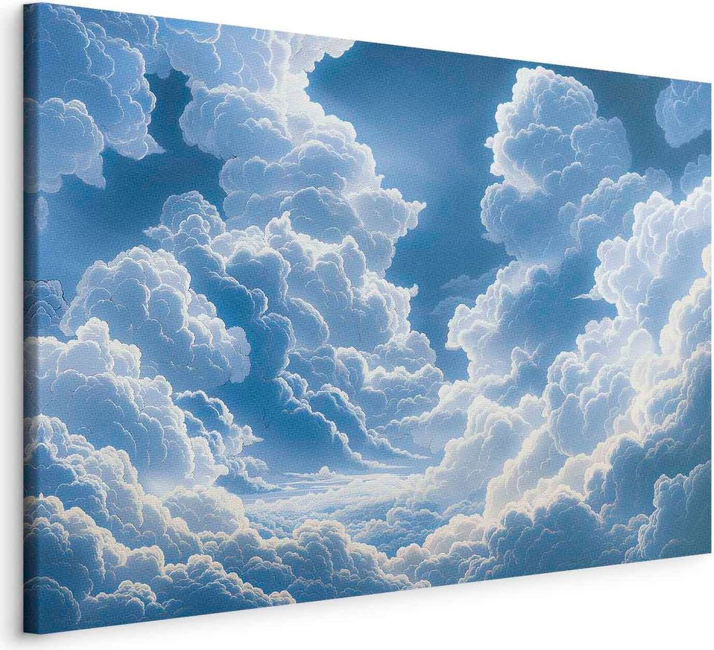 Italienischer Leinwand Leinwandbild - Blue Sky Breaking Through White Fluffy Clouds 60x40 cm Muster b-H-10046-b-a