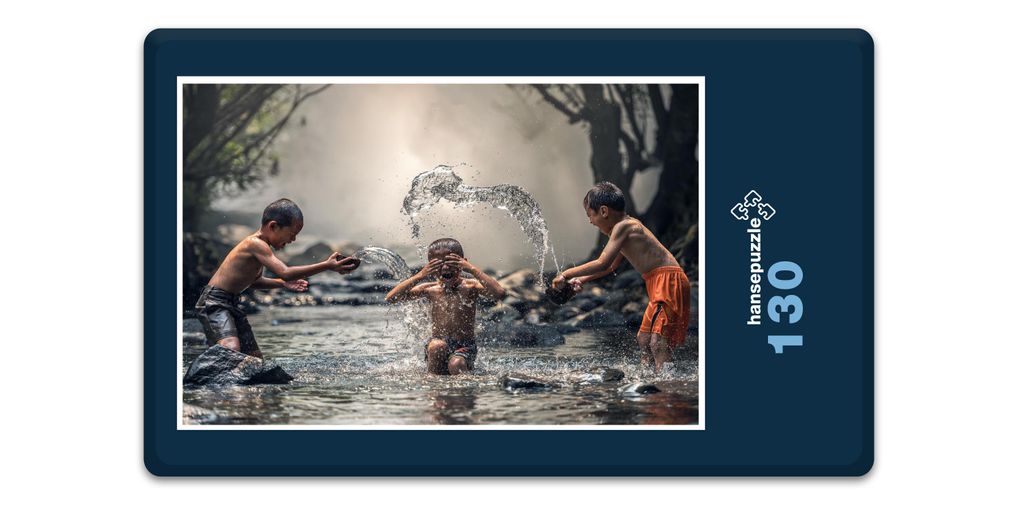 hansepuzzle 17100 - Kinder im Fluss Puzzle, 130 Teile, Reisen, 28,7 x 20,0cm mit hochwertiger Aufbewahrung, Kartonbox & Beutel