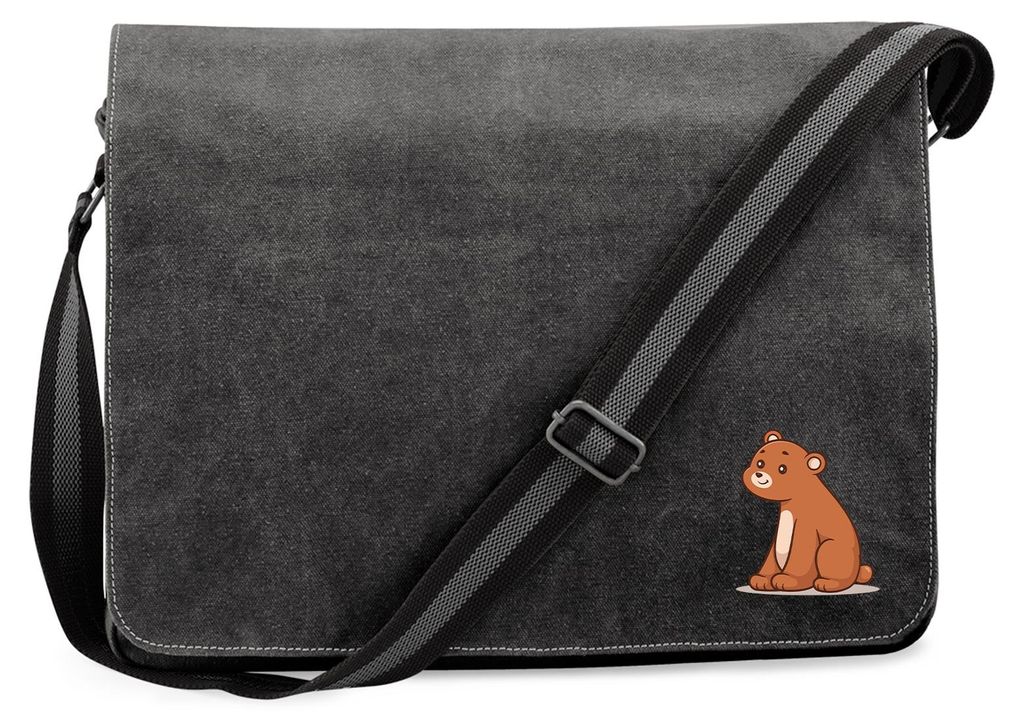 Huuraa Umhängetasche Bär Comic 14 Liter Black Canvas Laptoptasche Geschenkidee