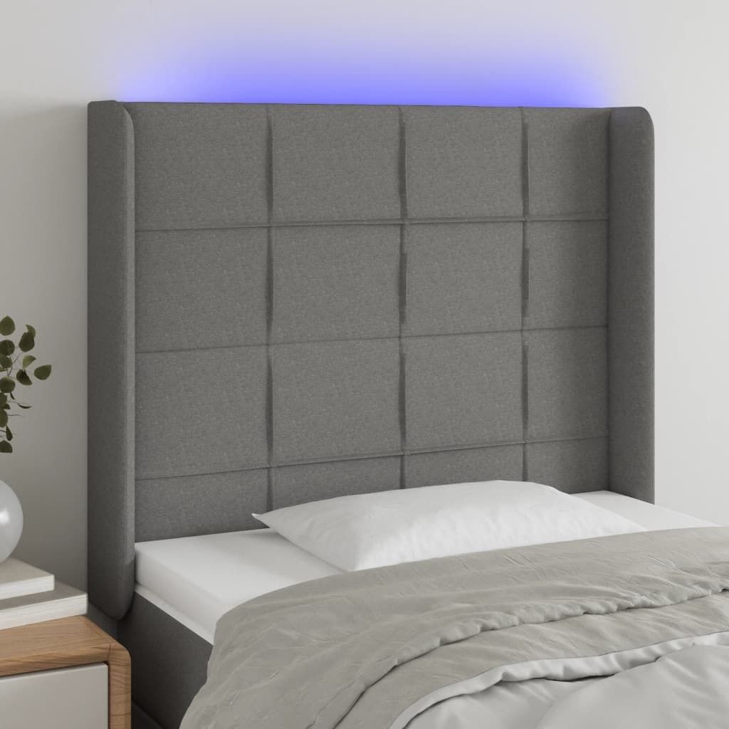 vidaXL LED Kopfteil Dunkelgrau 83x16x118/128 cm Stoff - LED Kopfteil - LED Kopfteile - Kopfteil - Bett-Kopfteil