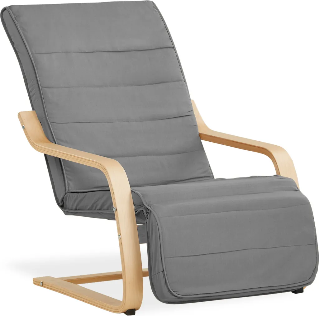 Fauteuil confort gris avec structure bois naturel et assise ergonomique