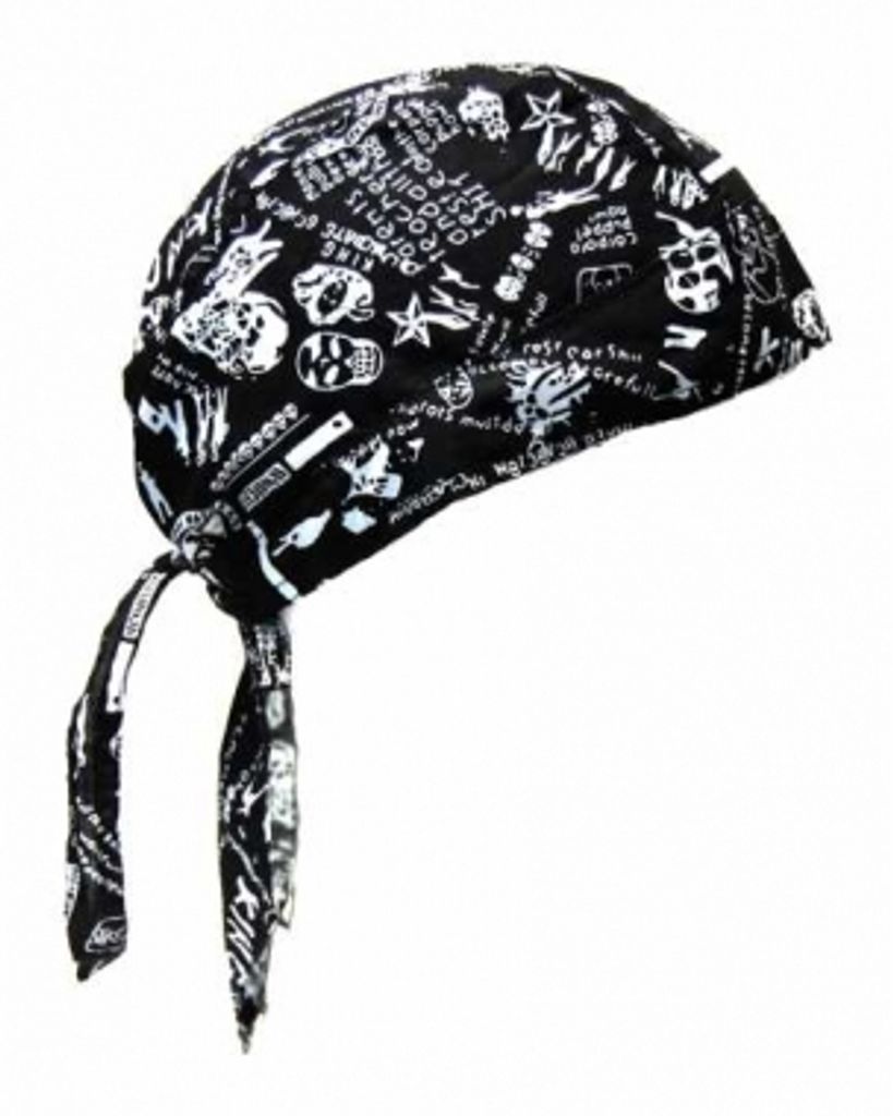 Bandana Cap Skull Typographie, Kopftuch mit Totenköpfen Typographie, Bandana Headscarf with Skulls, Pañuelo pañuelo Con Calaveras, Foulard Banda...