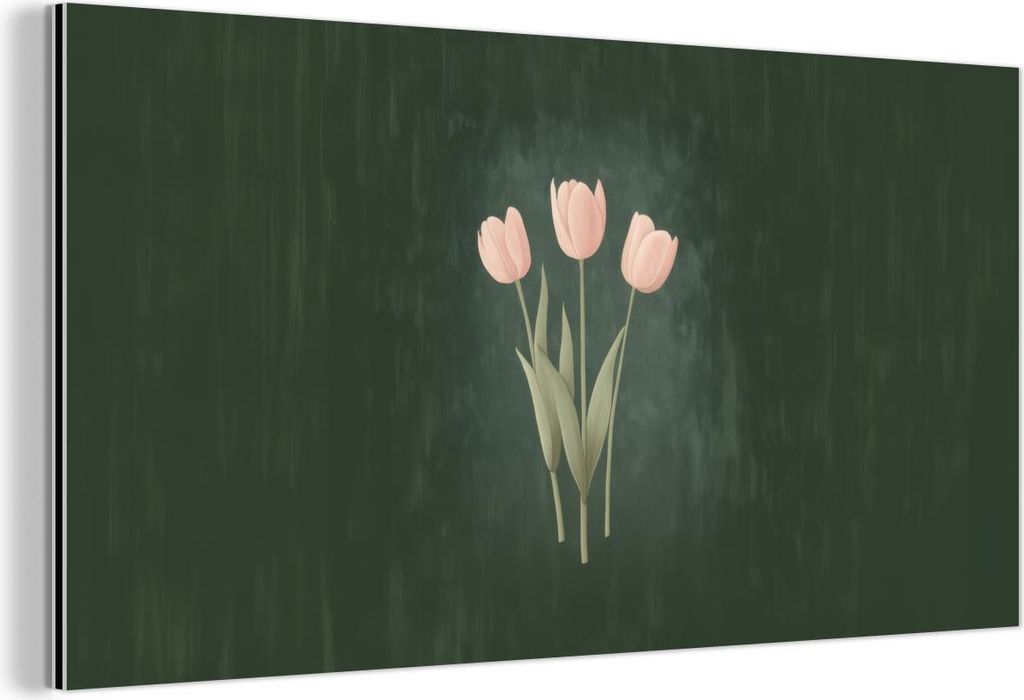 MuchoWow Wanddekoration Metall Metallbild Wandkunst 40x20 cm Tulpen - Liebe - Dunkelgrün MuchoWow Aluminium Gemälde - Bild - Aluminium