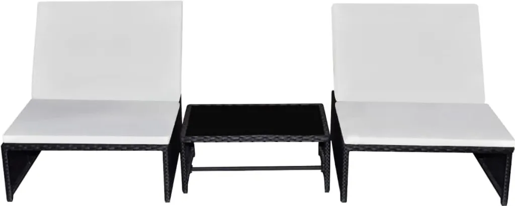 Mobilier de jardin durable en poly-rotin noir pour petit espace 3 pcs